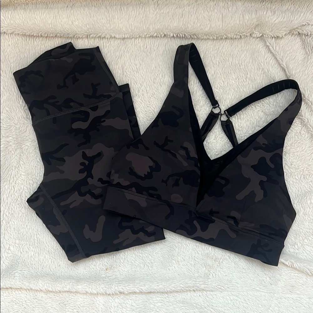 ZYIA Black Camouflage Sports Bra and Leggings Set